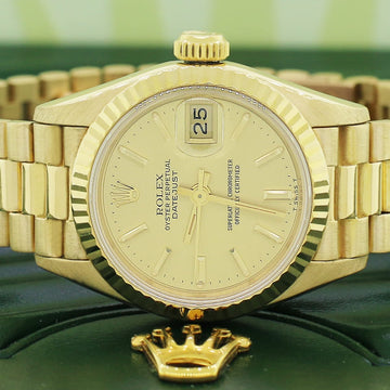 Rolex President Datejust Ladies 18K Yellow Gold 26MM Original Champagne Index Dial Automatic Watch 69178