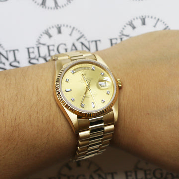Rolex President Day-Date 18K Yellow Gold Original Champagne Diamond Dial 36MM Automatic Mens Watch 18238