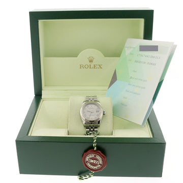 Rolex Datejust Ladies Original Rhodium Roman Dial White Gold Bezel 26MM Stainless Steel Jubilee Watch 179174