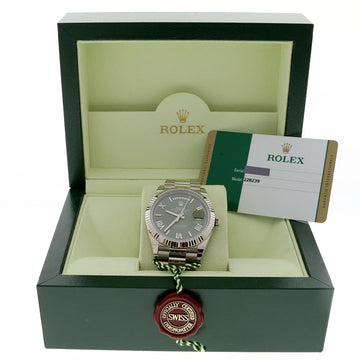 Rolex President Day-Date II 18K White Gold 40MM Original Olive Green Roman Dial Automatic Mens Watch 228239