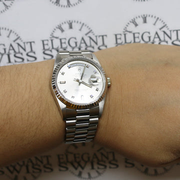 Rolex President Day-Date 18K White Gold Factory Diamond Dial 36MM Automatic Mens Watch 18239