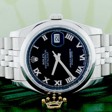 Rolex Datejust Original Black Roman Dial 36MM Smooth Domed Bezel Stainless Steel Jubilee Mens Watch 116200