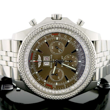 Breitling Bentley 6.75 Chronograph 49MM Chocolate Index Dial Big Date Automatic Watch A44362 w/Inner Diamond Bezel