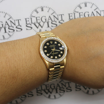 Rolex President Datejust Midsize 18K Yellow Gold 31MM Automatic Watch 68278 w/Black Diamond Dial & Bezel No Holes
