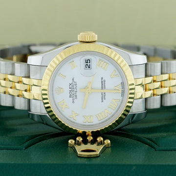 Rolex Datejust Ladies 2-Tone 18K Yellow Gold/Steel 26MM Factory White Roman Dial Jubilee Watch 179173
