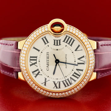 Cartier Ballon Bleu Midsize 18K Rose Gold Factory Diamond Bezel Roman Dial 36MM Watch WE900551