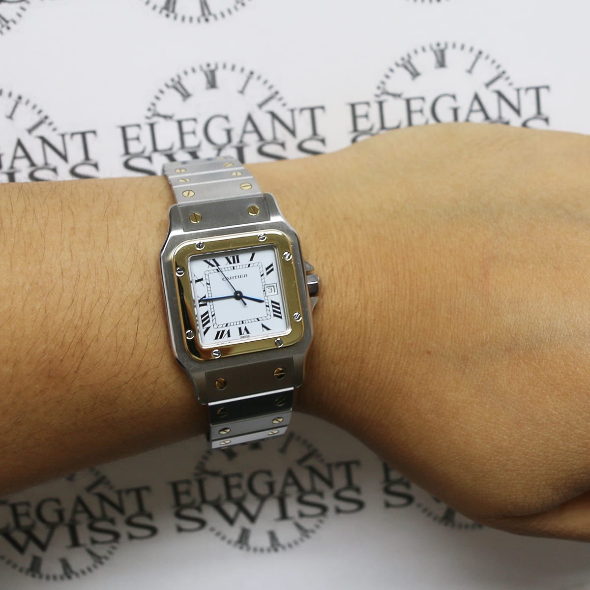 Cartier Santos Or Et Acier 18K Yellow Gold Stainless 29MM White Roman Dial Automatic Watch W20058C4