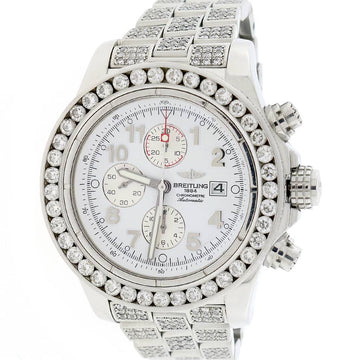 Breitling Super Avenger Chronograph White Dial 48MM Automatic Stainless Steel Mens Watch w/1.4CT Diamond Bezel A13370 (Copy)