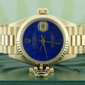 Rolex President Datejust Ladies Yellow Gold 26MM Blue Lapis Dial Watch