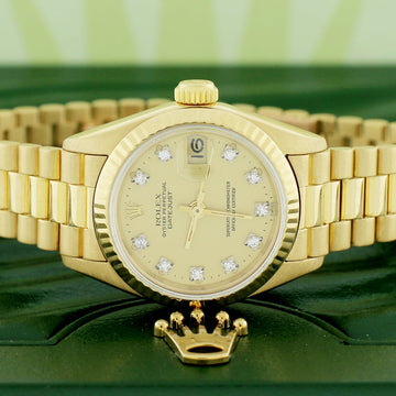 Rolex President Datejust Ladies 18K Yellow Gold 26MM Original Champagne Diamond Dial Automatic Watch 69178