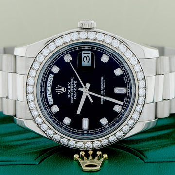 Rolex President Day-Date II 18K White Gold 41MM Factory Diamond Dial/Bezel Automatic Mens Watch 218349