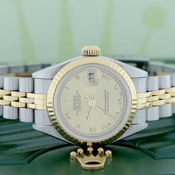 Rolex Datejust Ladies 2-Tone 18K Yellow Gold/Steel 26MM Original Champagne Roman Dial Jubilee Watch 79173