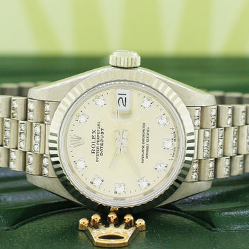 Rolex Datejust Factory Diamond Dial 18K White Gold 26mm President Watch 69179