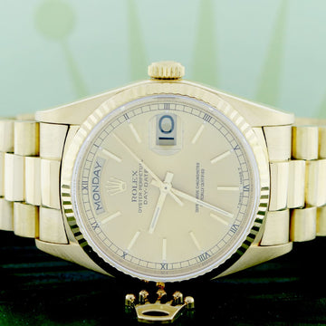 Rolex President Day-Date 18K Yellow Gold Factory Champagne Stick Dial 36MM Automatic Mens Watch 18038