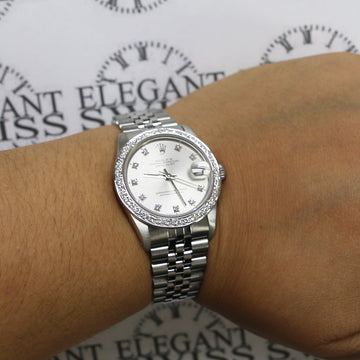 Rolex SS 31mm Factory Diamond Dial Automatic Jubilee Watch 68274 w/Custom Diamond Bezel