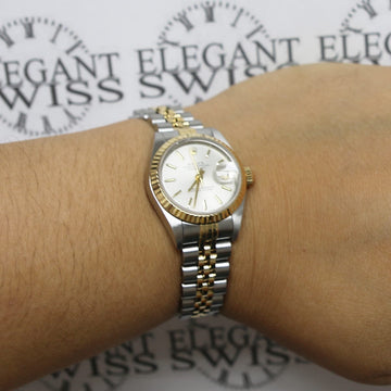 Rolex Datejust Ladies 2-Tone 18K Yellow Gold/Steel 26MM Factory Silver Index Dial Jubilee Watch No Holes Case
