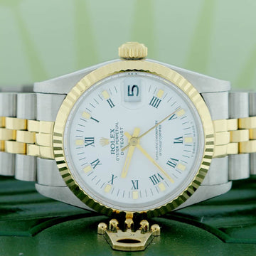 Rolex Datejust 2-Tone Yellow Gold/Stainless Steel Original White Roman Dial 31MM Jubilee Watch 68273