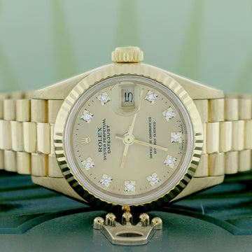 Rolex President Datejust Ladies 18K Yellow Gold 26MM Original Champagne Diamond Dial Automatic Watch 69178