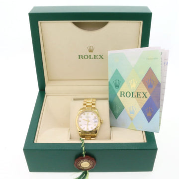 Rolex President Datejust 31mm Midsize 18K Yellow Gold Rolex Silver Diamond Dial Fluted Bezel Automatic Watch 178248