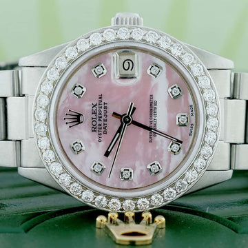 Rolex Datejust Midsize Stainless Steel 31mm Womens Oyster Watch w/Pink MOP Diamond Dial & 1.52Ct Bezel