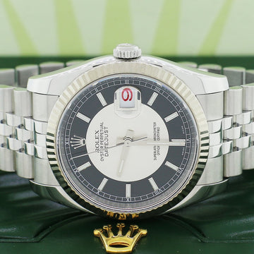 Rolex Datejust 18K White Gold/Stainless Steel Tuxedo Dial 36MM Automatic Mens Watch 116234