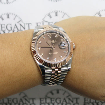 Rolex Datejust 41 2-Tone Everose Gold & SS Factory Chocolate Diamond Dial Automatic Jubilee 126331 Box & Papers