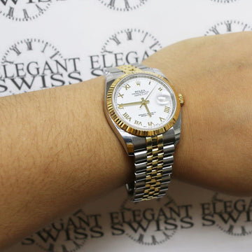 Rolex Datejust 2-Tone Yellow Gold/Stainless Steel Original White Roman Dial 36MM Jubilee Watch 116233 w/ Box Papers