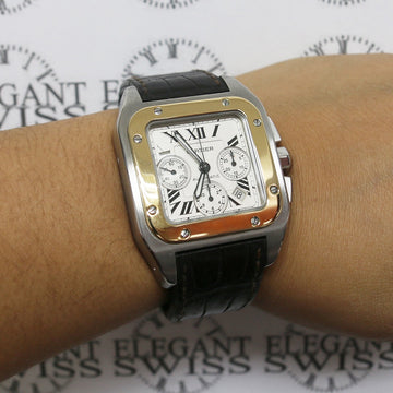 Cartier Santos 100 XL Chronograph 2-tone Yellow Gold/Steel Automatic Mens Watch W20091X7 Box Papers