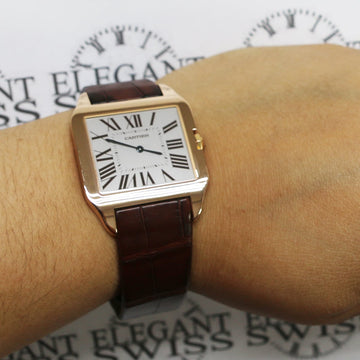 Cartier Santos Dumont 18K Rose Gold Original Silver Roman Dial Watch 35mm W2006951 w/Box&Papers