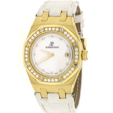 Audemars Piguet Royal Oak Lady 18K Yellow Gold Factory White Mother of Pearl Diamond Dial/Bezel 33mm Watch 67601BA.ZZ.D012CR.03