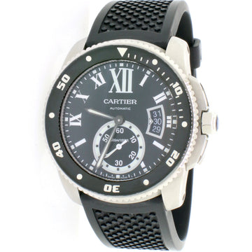 Calibre de Cartier Diver Black Roman Dial 42mm Steel Watch W7100056