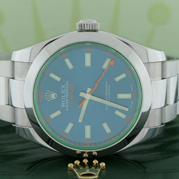 Rolex Milgauss 40mm Blue Stick Dial Automatic Stainless Steel Mens Oyster Watch 116400
