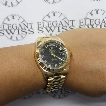Rolex President Day-Date II 18K Yellow Gold Black Wave Dial 41mm Mens Automatic Watch 218238