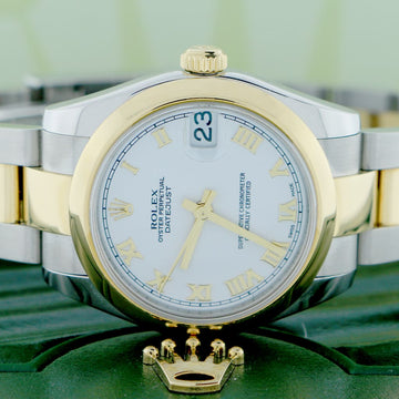 Rolex Datejust Midsize 2-Tone 18K Yellow Gold/Stainless Steel Original White Roman Dial 31MM Oyster Watch 178243