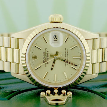 Rolex President Datejust Ladies 18K Yellow Gold 26MM Original Champagne Index Dial Automatic Watch 69178