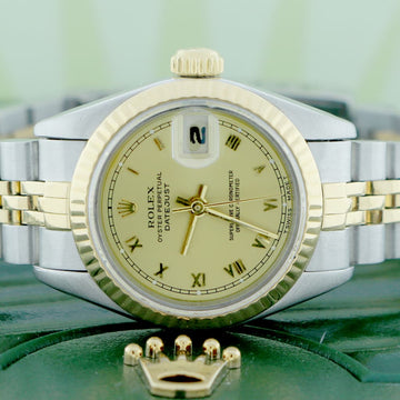 Rolex Datejust Ladies 2-Tone 18K Yellow Gold/Steel Original Champagne Roman Dial 26MM Jubilee Watch 69173