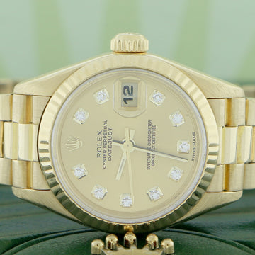 Rolex President Datejust Ladies 18K Yellow Gold 26MM Original Champagne Diamond Dial Automatic Watch 69178