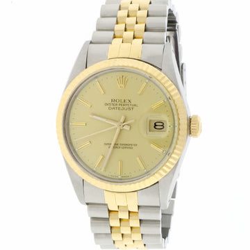 Rolex Datejust 2-Tone 18K Yellow Gold & Stainless Steel Original Champagne Dial 36MM Automatic Mens Jubilee Watch 16013
