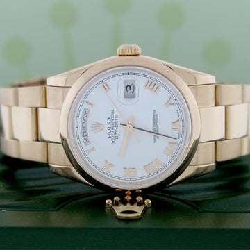 Rolex President Day-Date 18K Rose Gold Original White Roman Dial 36MM Oyster Automatic Mens Watch 118205