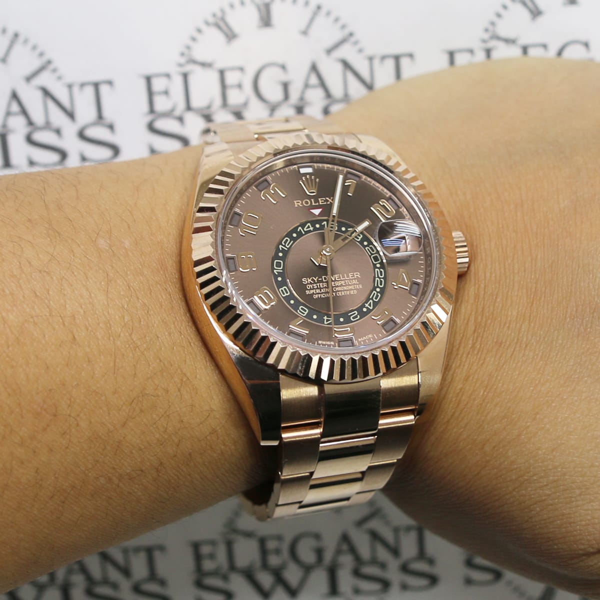 Rolex sky dweller clearance rose gold chocolate dial