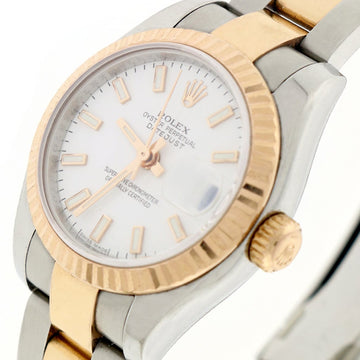 Rolex Datejust Ladies 2-Tone 18K Rose Gold/Steel 26MM Original White Stick Dial Oyster Watch 179171