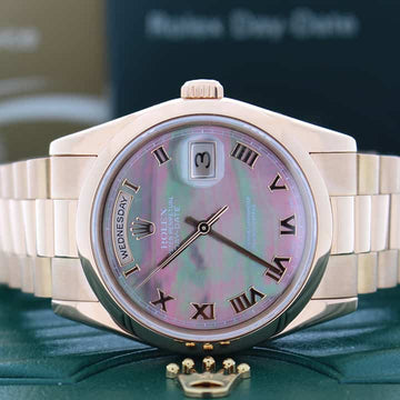 Rolex President Day-Date 18K Rose Gold Tahitian MOP Roman Dial 36MM Jubilee Automatic Mens Watch 118205