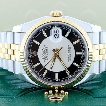 Rolex Datejust 2-Tone 18K Yellow Gold & Stainless Steel 36MM Steel & Black Dial Automatic Mens Watch 116233
