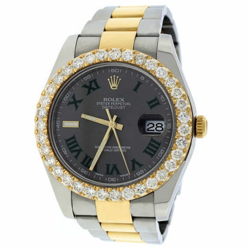 Rolex Datejust II 41mm 2-Tone Factory Grey Slate Roman Dial/Custom Diamond Bezel 116333 Watch