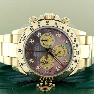 Rolex Cosmograph Daytona 18K Yellow Gold Original Dark Mother of Pearl Diamond Dial 40MM Automatic Mens Watch 116508