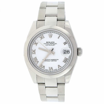 Rolex Datejust Midsize Ladies 31MM White Roman Dial Domed Bezel Automatic Stainless Steel Watch 178240