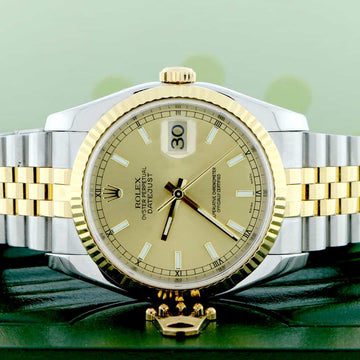 Rolex Datejust 2-Tone 18K Yellow Gold & Stainless Steel Original Champagne Dial 36MM Automatic Jubilee Mens Watch 116233