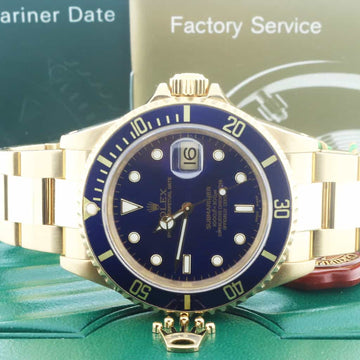 Rolex Submariner Date 18K Yellow Gold Blue Dial/Bezel 40MM Automatic Mens Watch 16618