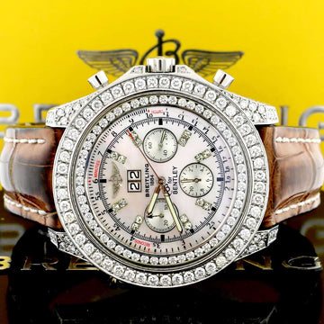 Breitling Bentley 6.75 Chronograph Big Date Custom MOP Dial Automatic Mens Custom Diamond Watch A44362