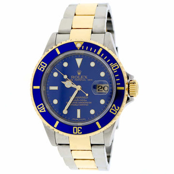 Rolex Submariner Date 2-Tone 18K Yellow Gold & Stainless Steel Blue Dial 40MM Automatic Mens Watch 16613 T